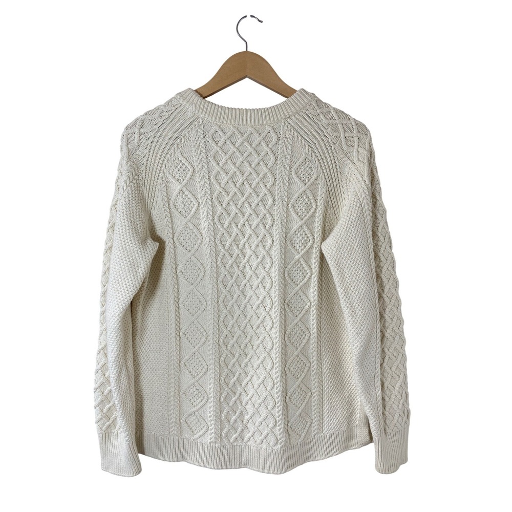 J.Crew Womens Ivory 100% Cotton Cable Knit Crewneck Small Fisherman‎ Sweater - Picture 2 of 4